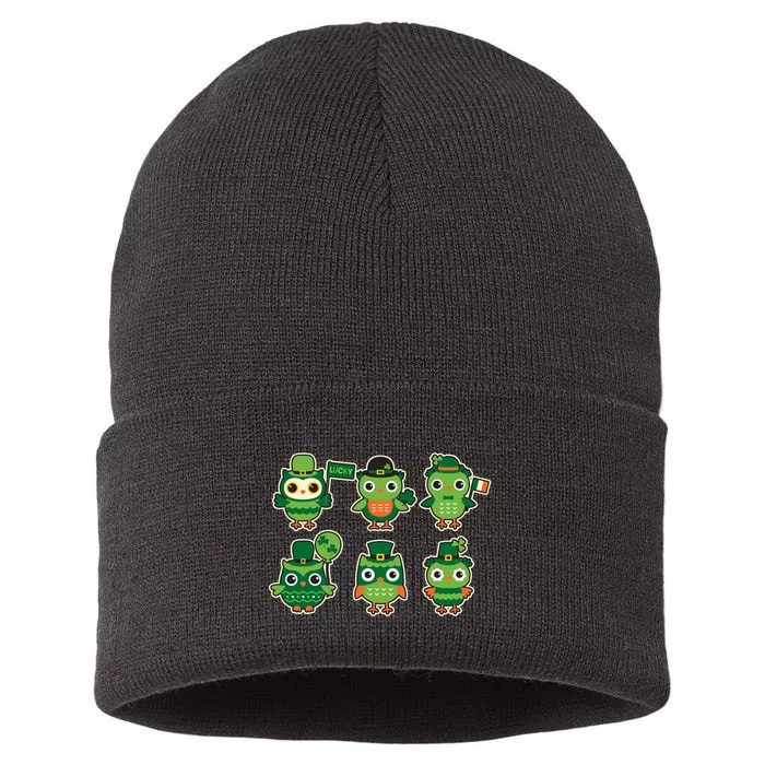 Cute St Patrick's Day Lucky Owls Sustainable Knit Beanie