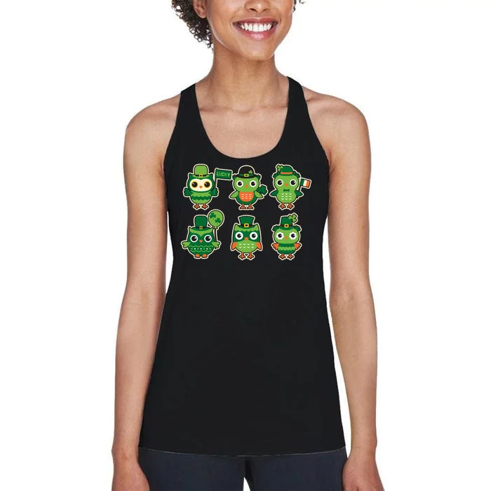 Cute St Patrick's Day Lucky Owls Women's Racerback Tank