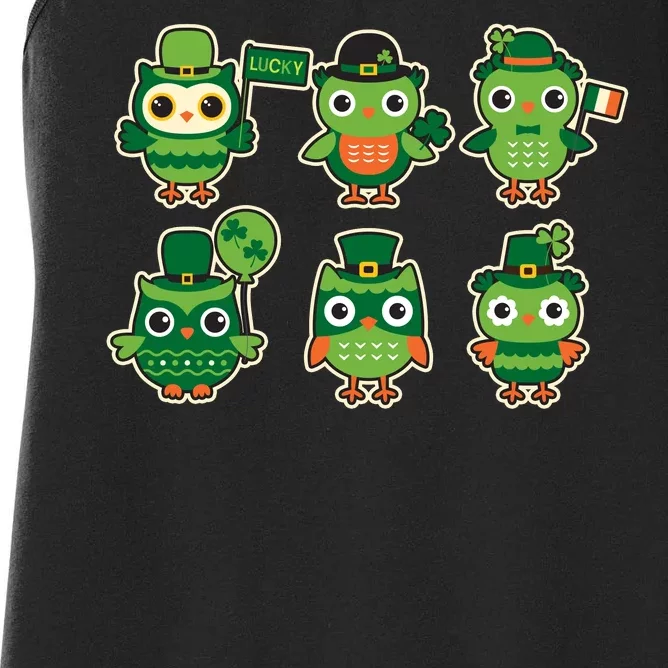 Cute St Patrick's Day Lucky Owls Women's Racerback Tank