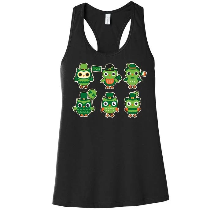 Cute St Patrick's Day Lucky Owls Women's Racerback Tank