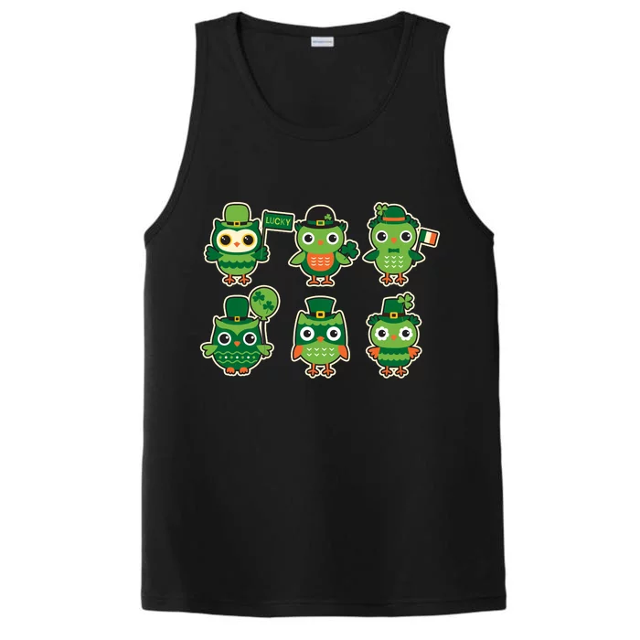 Cute St Patrick's Day Lucky Owls Performance Tank