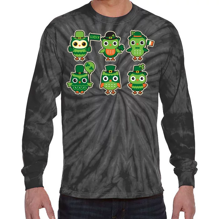 Cute St Patrick's Day Lucky Owls Tie-Dye Long Sleeve Shirt