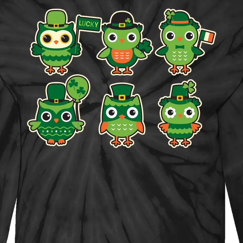 Cute St Patrick's Day Lucky Owls Tie-Dye Long Sleeve Shirt