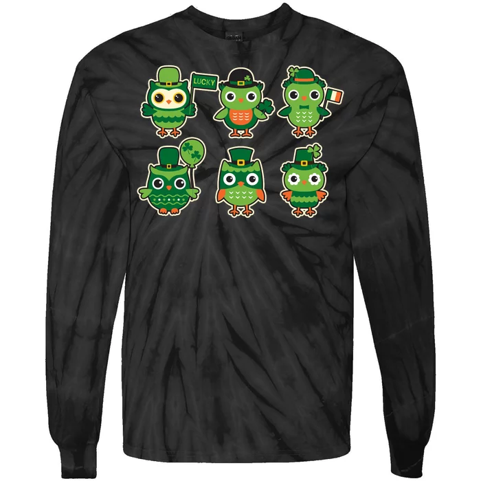 Cute St Patrick's Day Lucky Owls Tie-Dye Long Sleeve Shirt