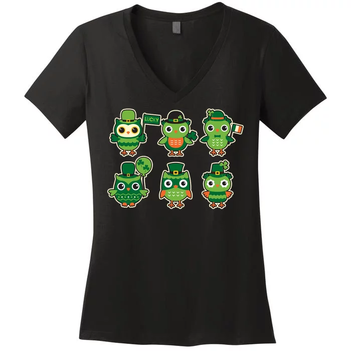 Cute St Patrick's Day Lucky Owls Women's V-Neck T-Shirt