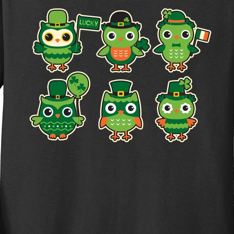 Cute St Patrick's Day Lucky Owls Kids Long Sleeve Shirt