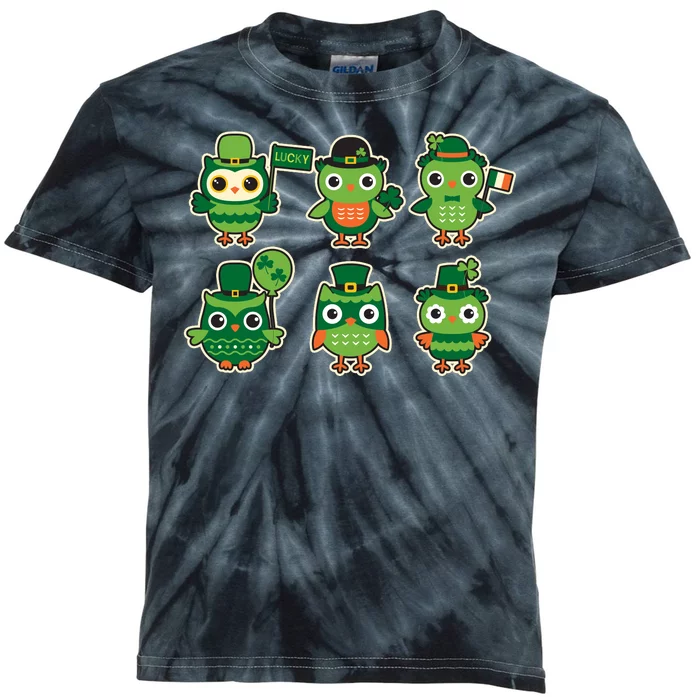 Cute St Patrick's Day Lucky Owls Kids Tie-Dye T-Shirt