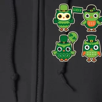 Cute St Patrick's Day Lucky Owls Full Zip Hoodie