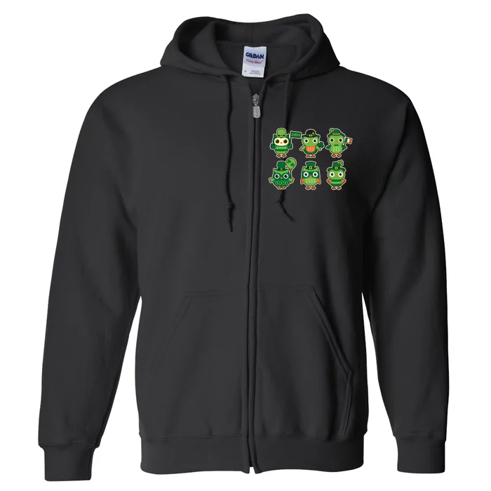 Cute St Patrick's Day Lucky Owls Full Zip Hoodie