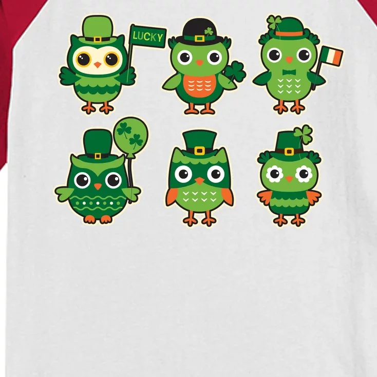 Cute St Patrick's Day Lucky Owls Kids Colorblock Raglan Jersey