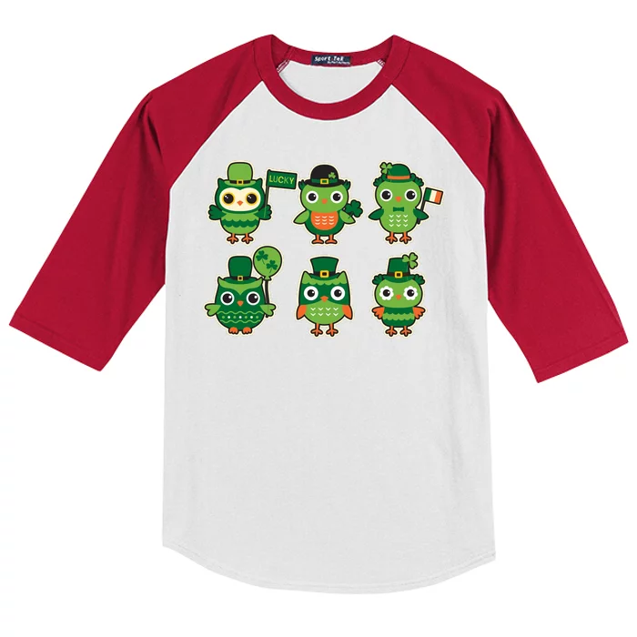 Cute St Patrick's Day Lucky Owls Kids Colorblock Raglan Jersey