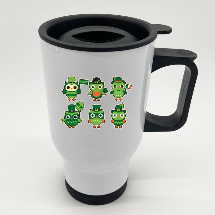 Cute St Patrick's Day Lucky Owls Front & Back Stainless Steel Travel Mug