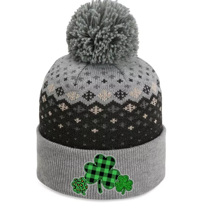 Cute St Patrick's Day Plaid Leopard Print Shamrocks Clovers The Baniff Cuffed Pom Beanie