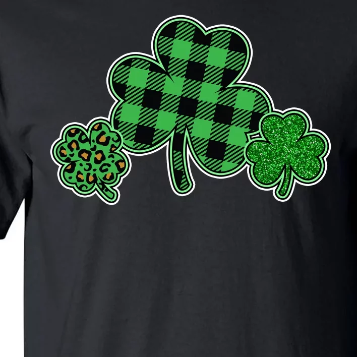 Cute St Patrick's Day Plaid Leopard Print Shamrocks Clovers Tall T-Shirt