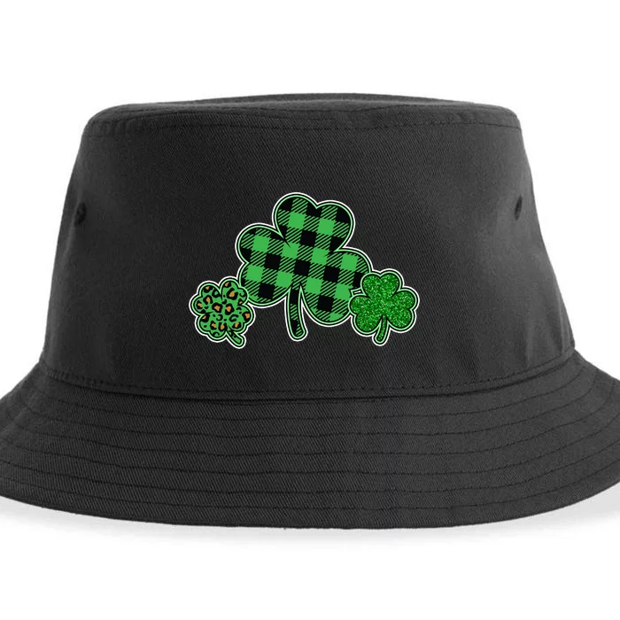 Cute St Patrick's Day Plaid Leopard Print Shamrocks Clovers Sustainable Bucket Hat