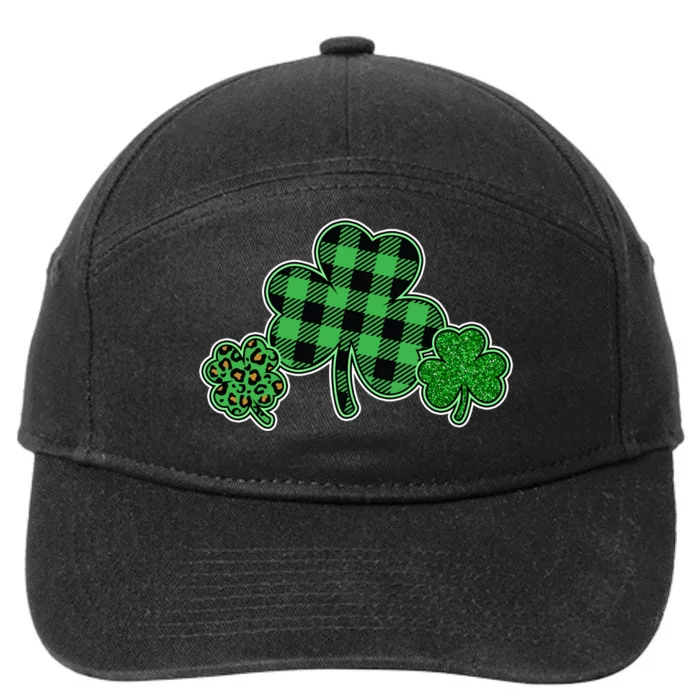 Cute St Patrick's Day Plaid Leopard Print Shamrocks Clovers 7-Panel Snapback Hat