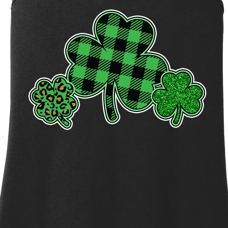 Cute St Patrick's Day Plaid Leopard Print Shamrocks Clovers Ladies Essential Tank