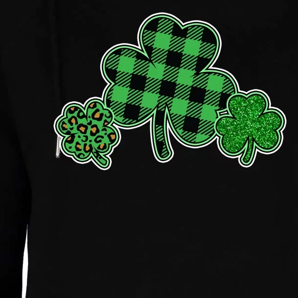 Cute St Patrick's Day Plaid Leopard Print Shamrocks Clovers Womens Funnel Neck Pullover Hood