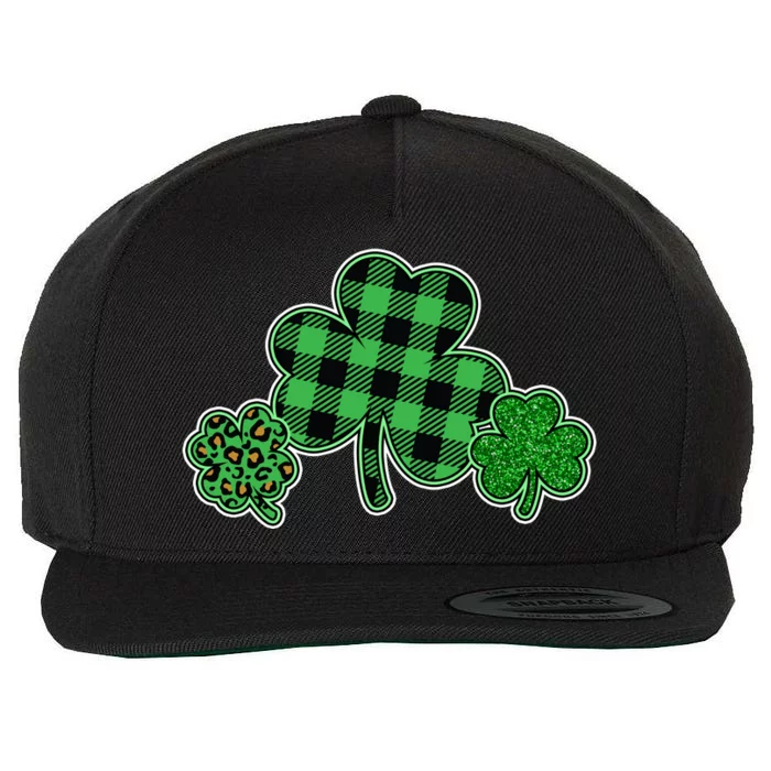 Cute St Patrick's Day Plaid Leopard Print Shamrocks Clovers Wool Snapback Cap