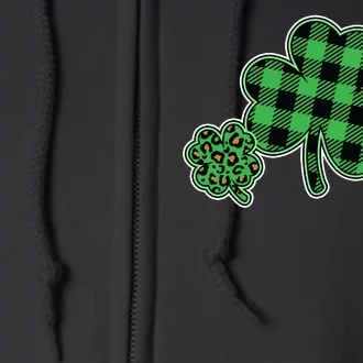 Cute St Patrick's Day Plaid Leopard Print Shamrocks Clovers Full Zip Hoodie