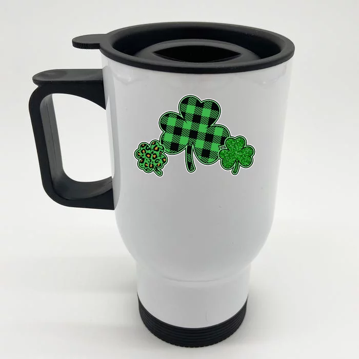 Cute St Patrick's Day Plaid Leopard Print Shamrocks Clovers Front & Back Stainless Steel Travel Mug