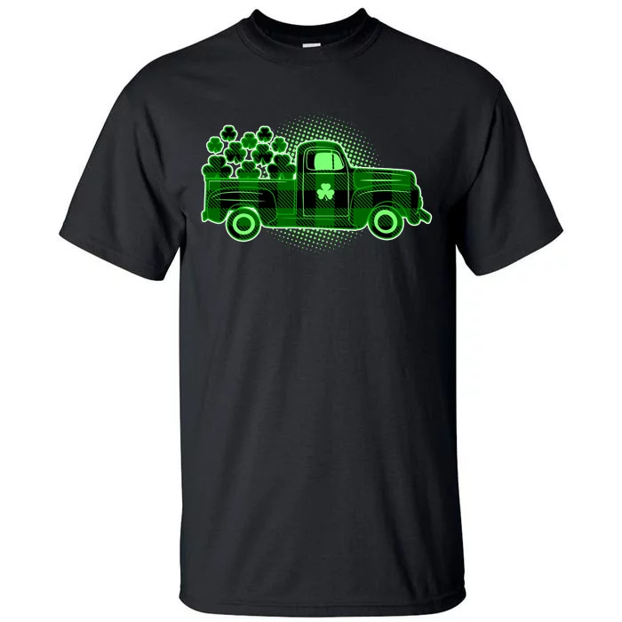 Cute St Patrick's Day Plaid Pick Up Truck Full Of Shamrocks Clovers Tall T-Shirt