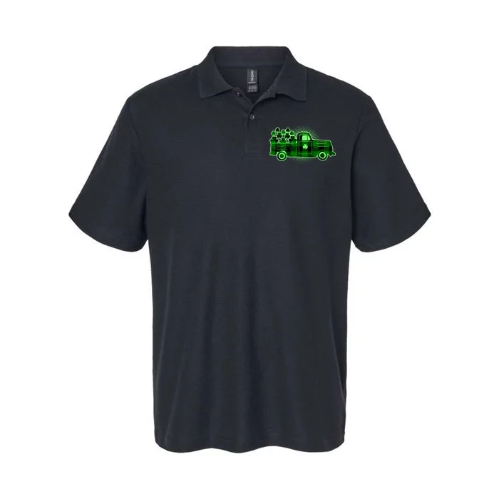 Cute St Patrick's Day Plaid Pick Up Truck Full Of Shamrocks Clovers Softstyle Adult Sport Polo