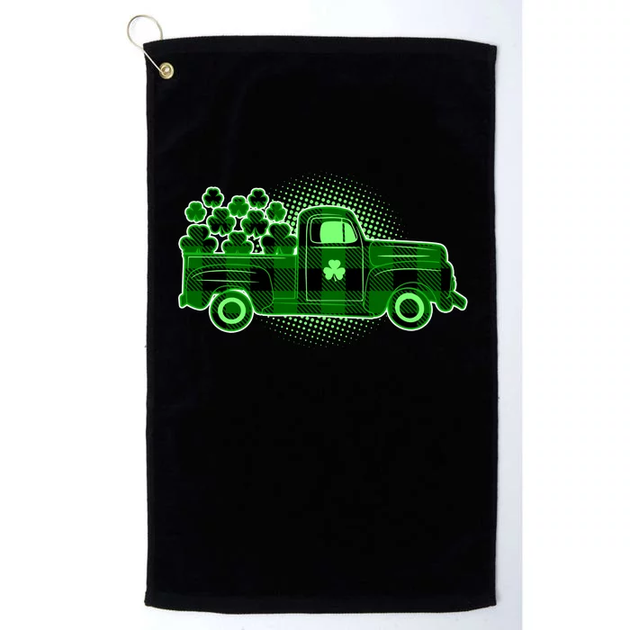 Cute St Patrick's Day Plaid Pick Up Truck Full Of Shamrocks Clovers Platinum Collection Golf Towel