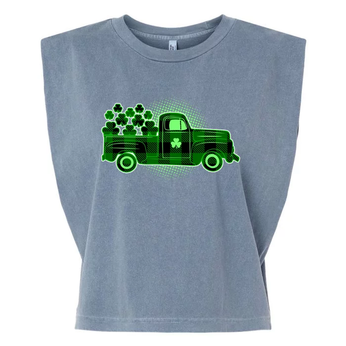 Cute St Patrick's Day Plaid Pick Up Truck Full Of Shamrocks Clovers Garment-Dyed Women's Muscle Tee