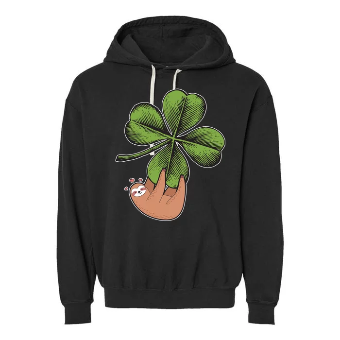 Cute St Patrick's Day Shamrock Sloth Garment-Dyed Fleece Hoodie