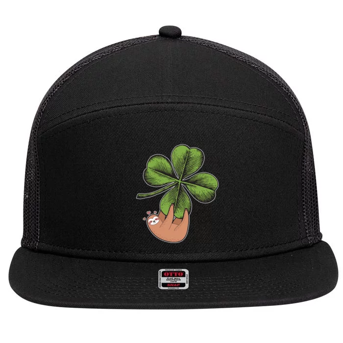 Cute St Patrick's Day Shamrock Sloth 7 Panel Mesh Trucker Snapback Hat