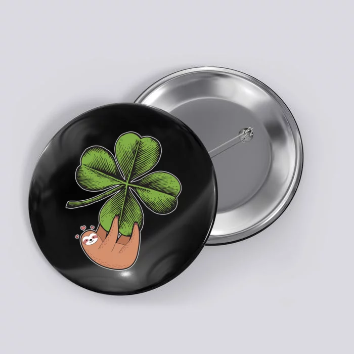 Cute St Patrick's Day Shamrock Sloth Button