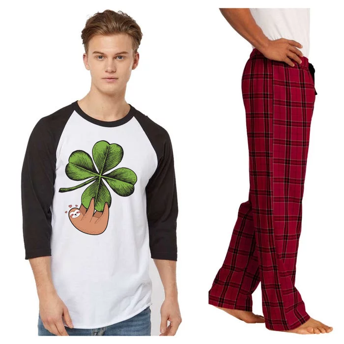 Cute St Patrick's Day Shamrock Sloth Raglan Sleeve Pajama Set