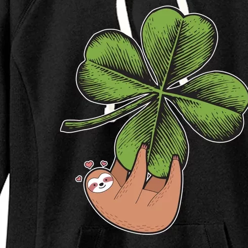 Cute St Patrick's Day Shamrock Sloth Women's Fleece Hoodie