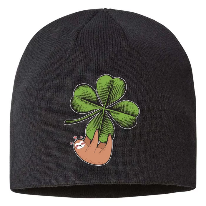 Cute St Patrick's Day Shamrock Sloth 8 1/2in Sustainable Knit Beanie