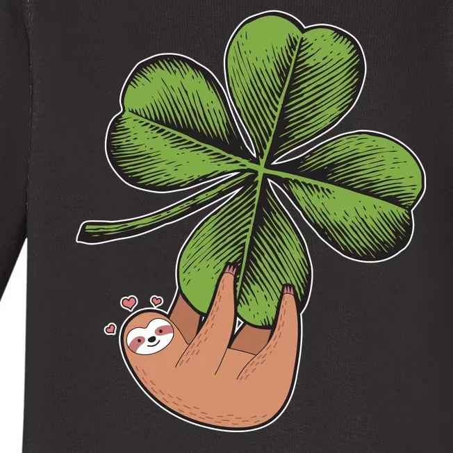 Cute St Patrick's Day Shamrock Sloth Baby Long Sleeve Bodysuit