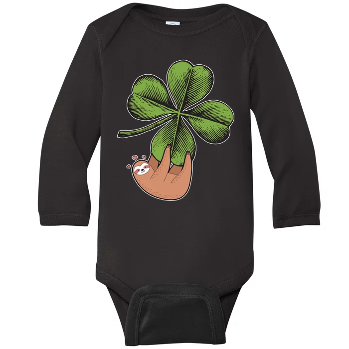 Cute St Patrick's Day Shamrock Sloth Baby Long Sleeve Bodysuit