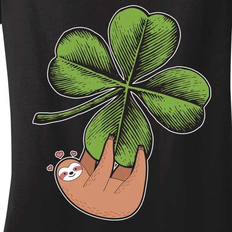 Cute St Patrick's Day Shamrock Sloth Women's V-Neck T-Shirt