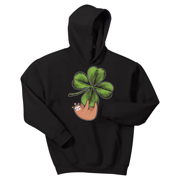 Cute St Patrick's Day Shamrock Sloth Kids Hoodie