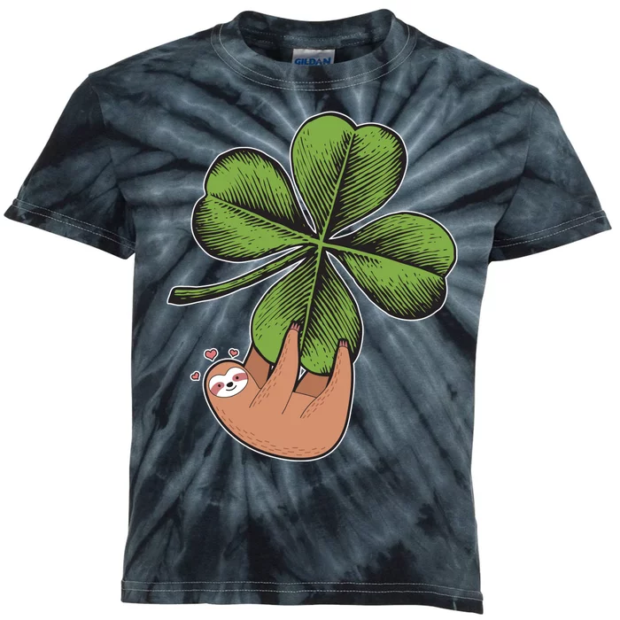 Cute St Patrick's Day Shamrock Sloth Kids Tie-Dye T-Shirt