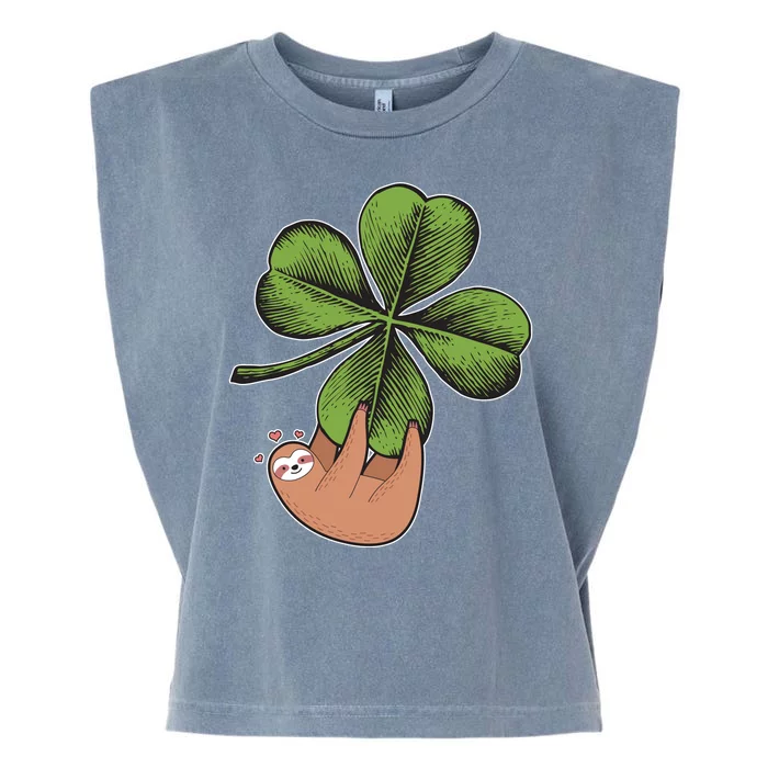 Cute St Patrick's Day Shamrock Sloth Garment-Dyed Women's Muscle Tee