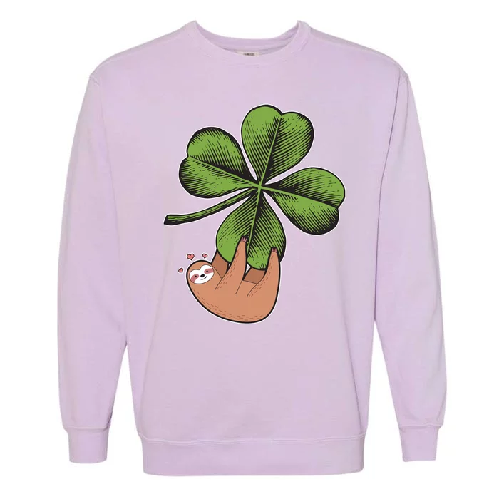 Cute St Patrick's Day Shamrock Sloth Garment-Dyed Sweatshirt