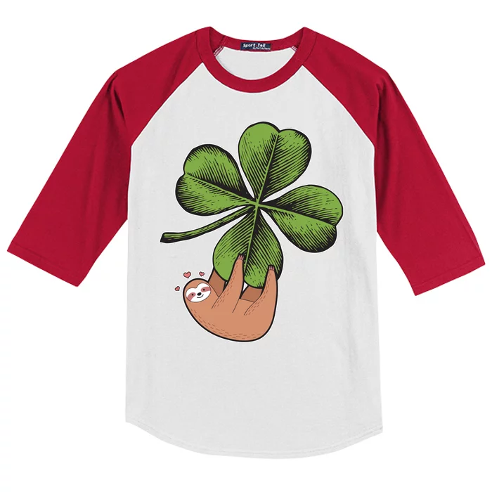 Cute St Patrick's Day Shamrock Sloth Kids Colorblock Raglan Jersey