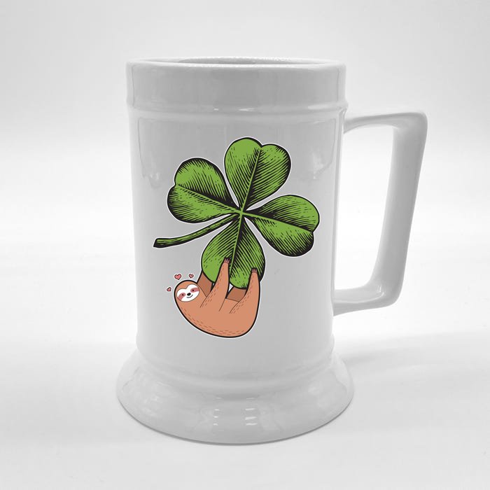 Cute St Patrick's Day Shamrock Sloth Front & Back Beer Stein