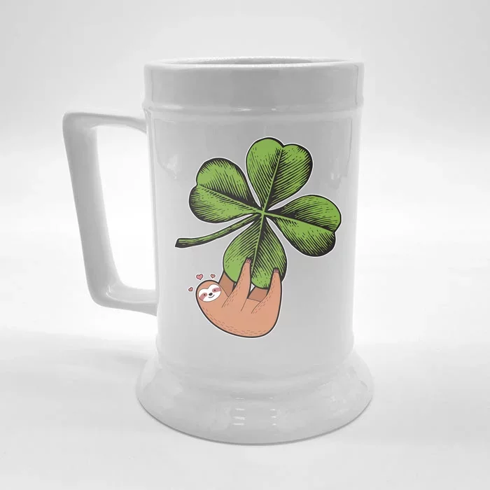 Cute St Patrick's Day Shamrock Sloth Front & Back Beer Stein