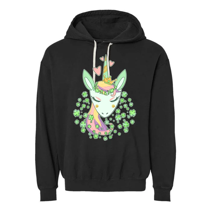 Cute St Patrick's Day Unicorn Shamrocks Clovers Garment-Dyed Fleece Hoodie