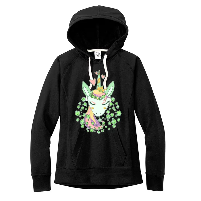 Cute St Patrick's Day Unicorn Shamrocks Clovers Women's Fleece Hoodie