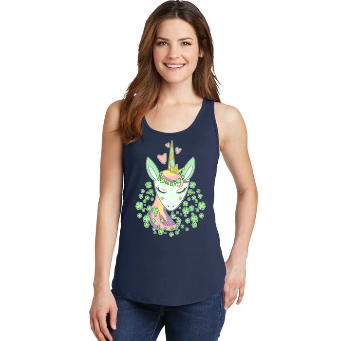 Cute St Patrick's Day Unicorn Shamrocks Clovers Ladies Essential Tank