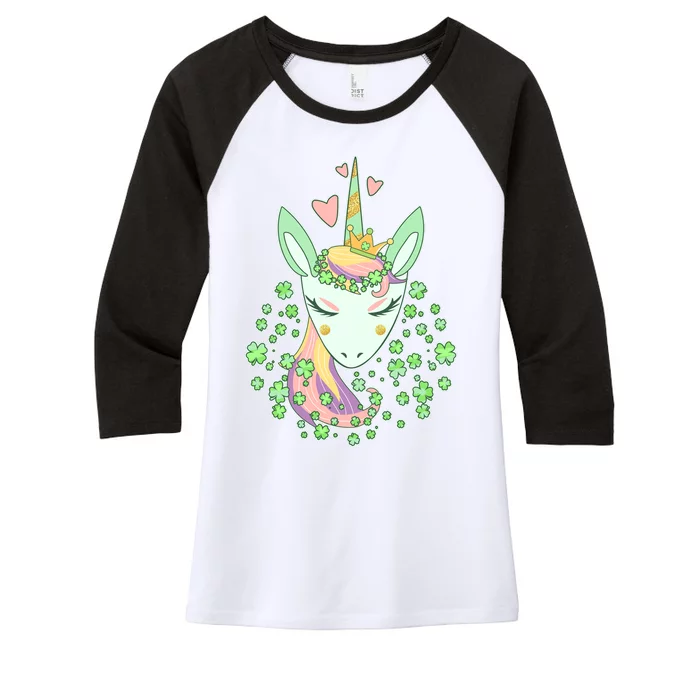 Cute St Patrick's Day Unicorn Shamrocks Clovers Women's Tri-Blend 3/4-Sleeve Raglan Shirt