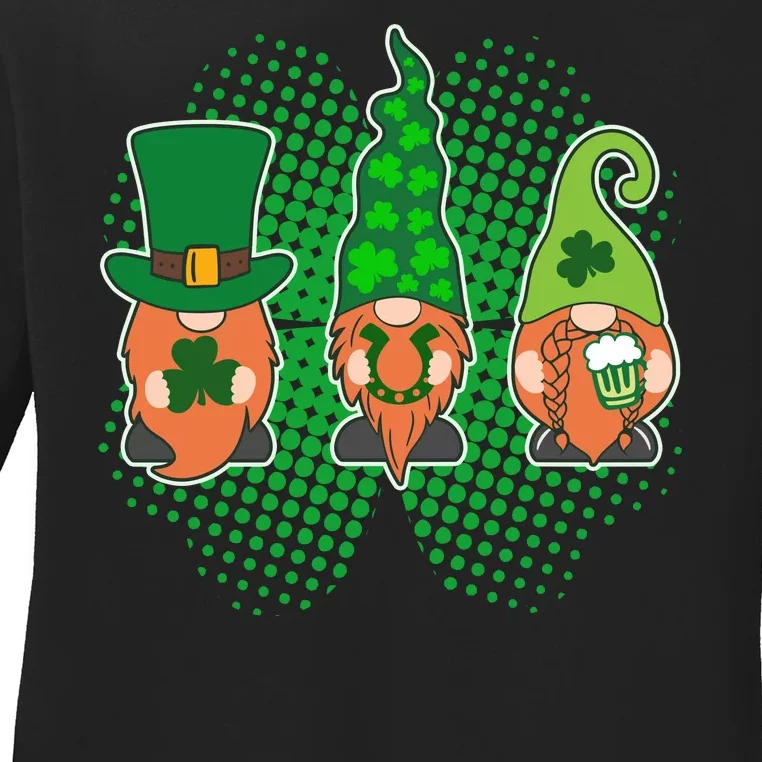 Cute St Patrick's Days Lucky Gnomes Ladies Long Sleeve Shirt